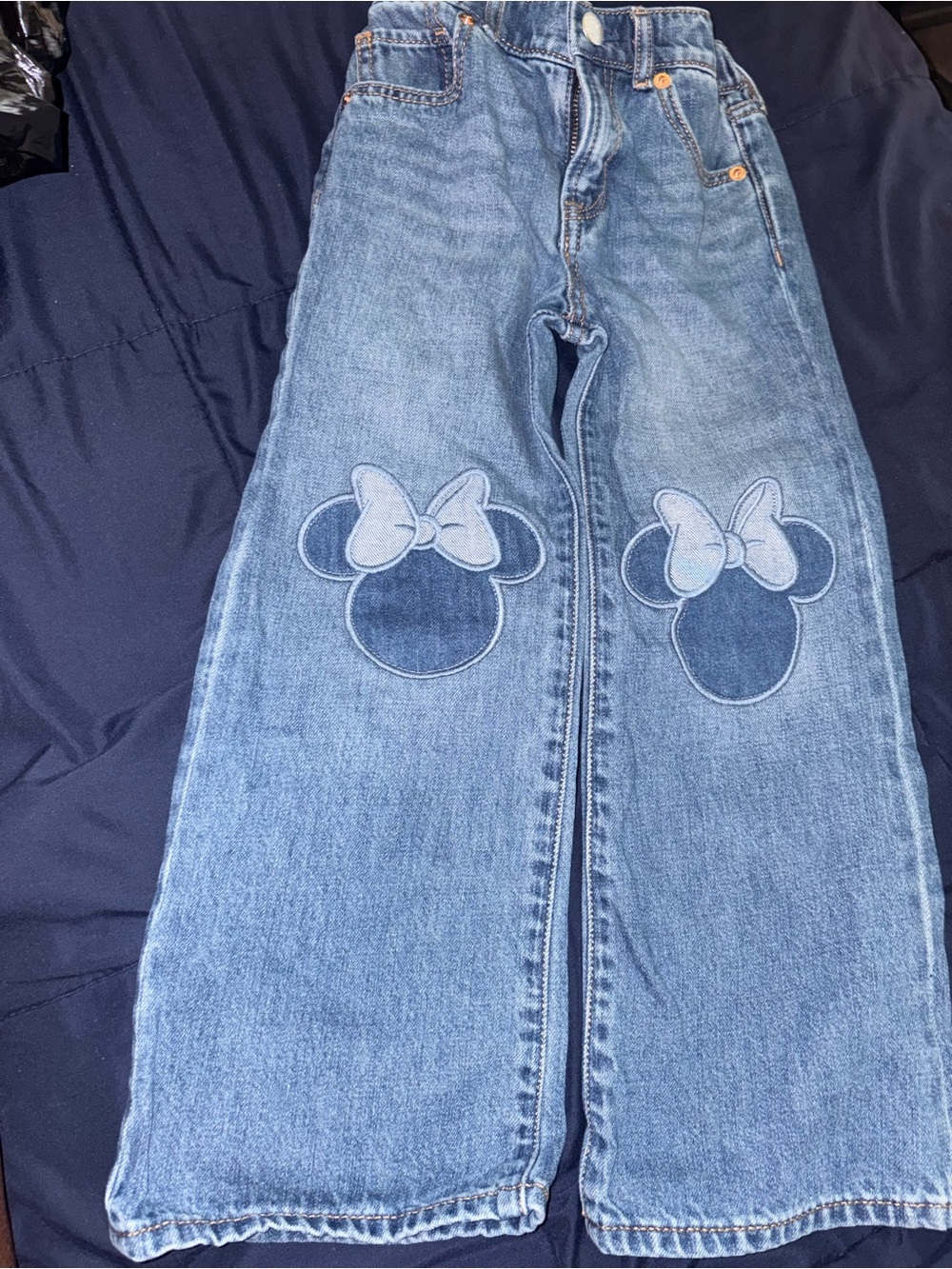 GAP Minnie Mouse Light Blue Wide-Leg Jeans with Bow Patch Knees